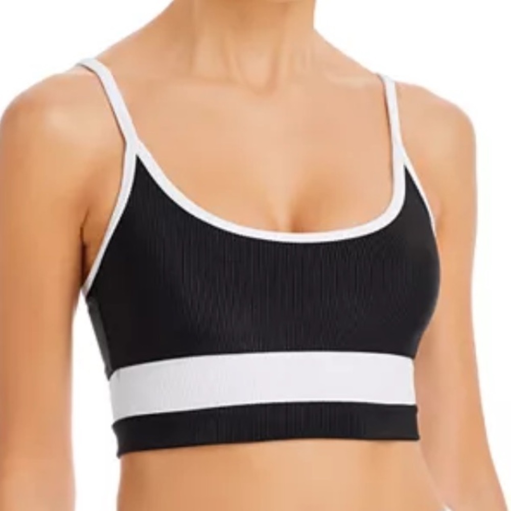 Beach Riot Eva Colorblock Scoop Rib Bikini Top Black White Size Women’s Large - Picture 2 of 6